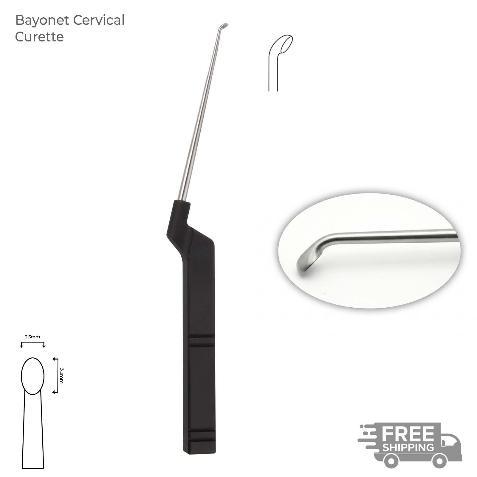 Bayonet Cervical Curette Stainless Steel Teflon Handle Surgical Instrument