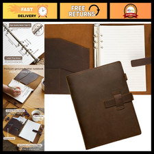 Refillable A5 Leather Binder Notebook 6-Ring Vintage Planner, 120 Pages, Pocket, picture