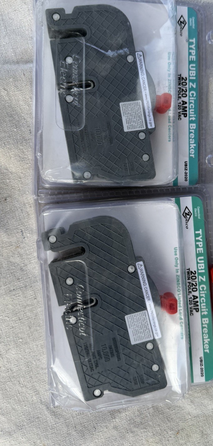 Connecticut Electric UBI VPKUBIZ2020 20 Amp Twin PoleTwinCircuit Breaker (2)PACK Connecticut Electric UBI VPKUBIZ2020 20 Amp Twin PoleTwinCircuit Breaker (2)PACK