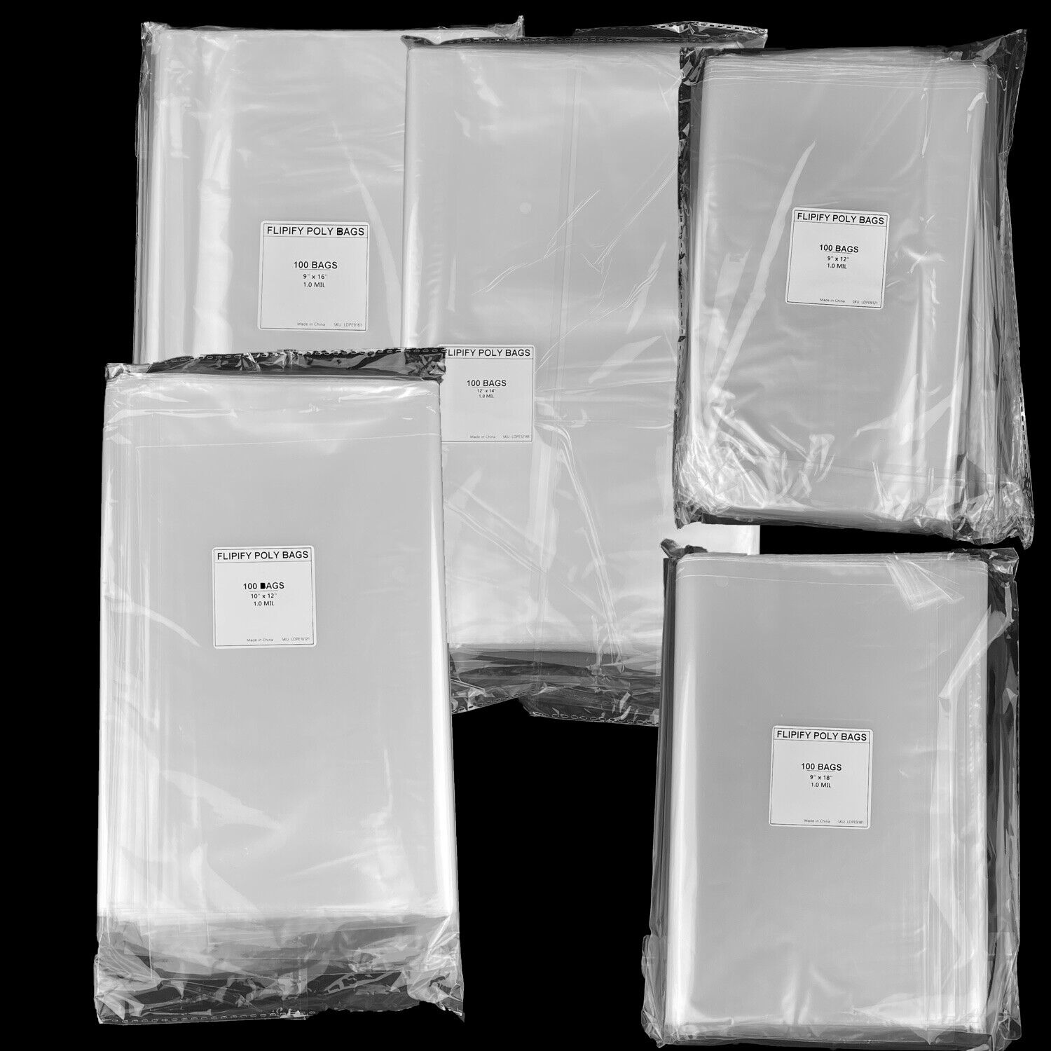 Plastic Clear Bags T-Shirt Flat Open Top Apparel Poly Bag 1Mil 100 200 500