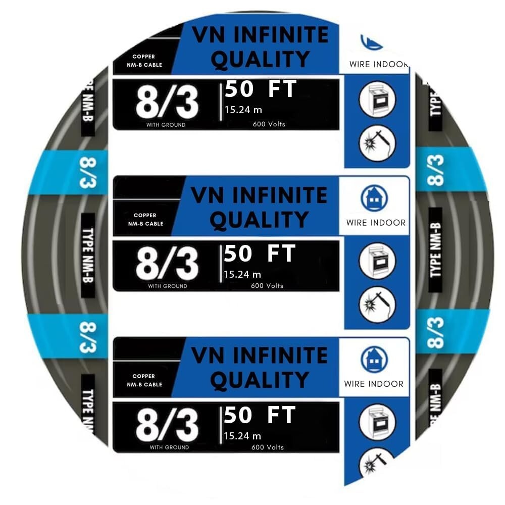 8/3 NM-B Non-Metallic Sheathed Cable Stranded Wire Equivalent to Romex (50 Ft) 8/3 NM-B Non-Metallic Sheathed Cable Stranded Wire Equivalent to Romex (50 Ft)
