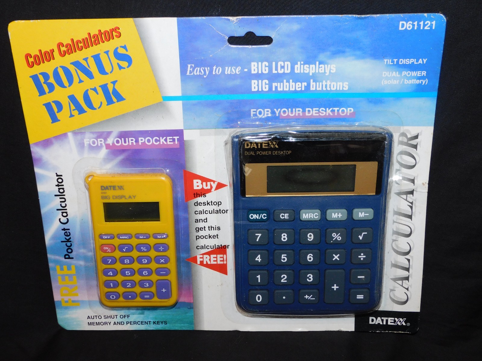 2 - VINTAGE DATEXX CALCULATORS - MODELS #D61121 & DD=611 - NEW IN PACKAGE