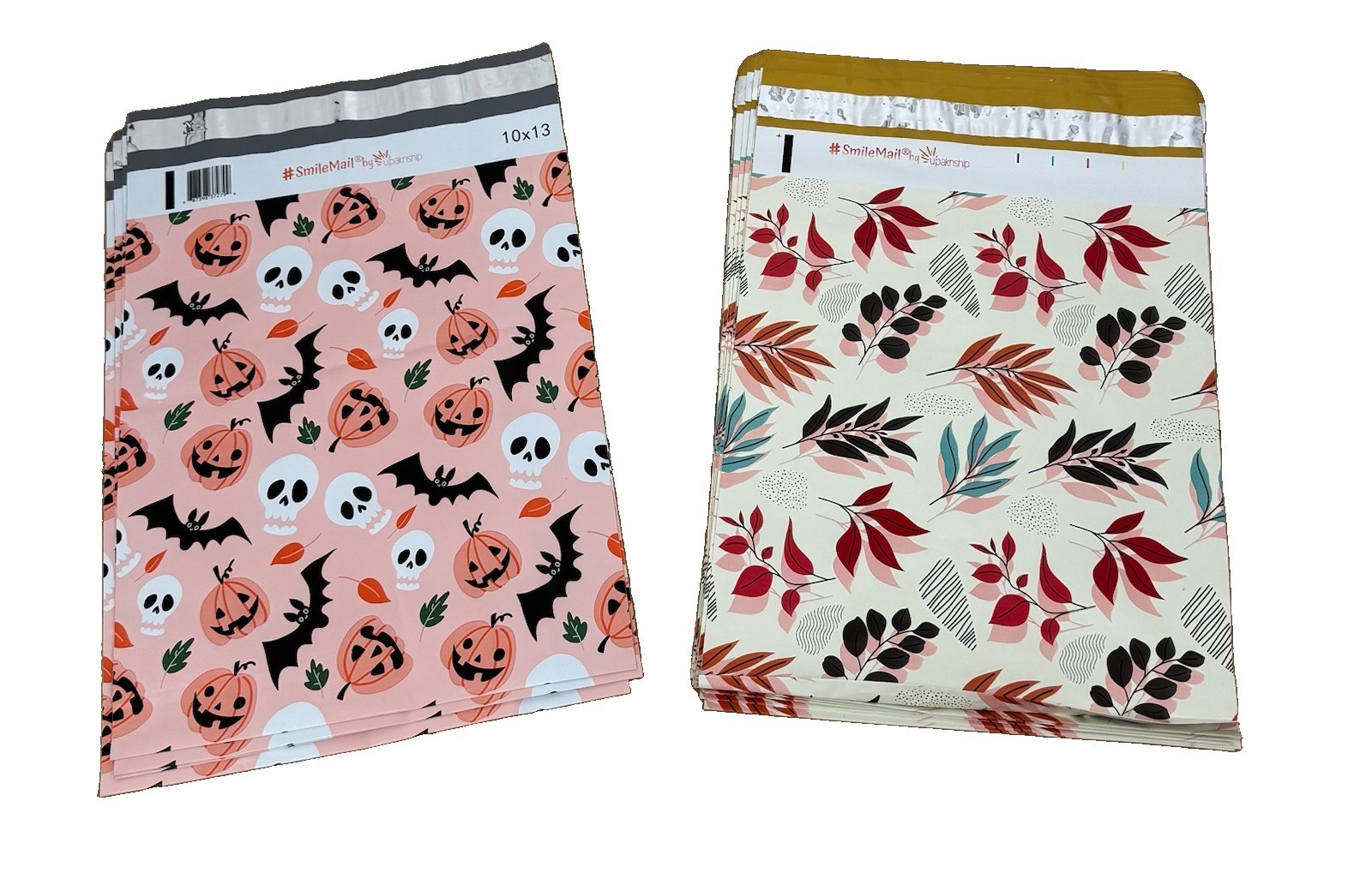 UpakNShip #SmileMail Fall Poly Mailers Leaves Pumpkin Skull 10x13 Lot of 33