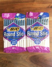 (2) NOS Vintage 1994 Bic Round Stic BLUE Pens 10 Pack Sealed Made in USA picture