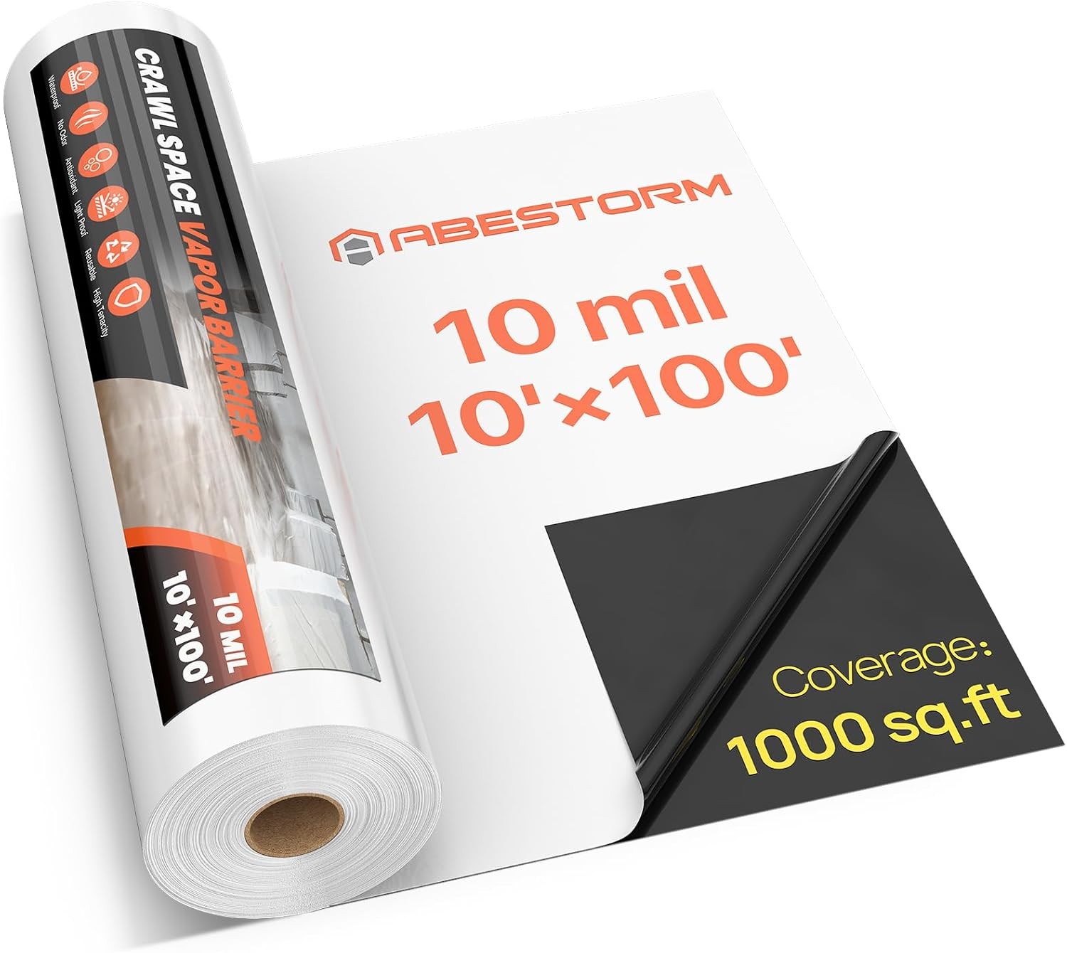 ABESTORM Crawlspace Vapor Barrier 10mil 10'x100' Coverage 1000sqft Encapsulation ABESTORM Crawlspace Vapor Barrier 10mil 10'x100' Coverage 1000sqft Encapsulation