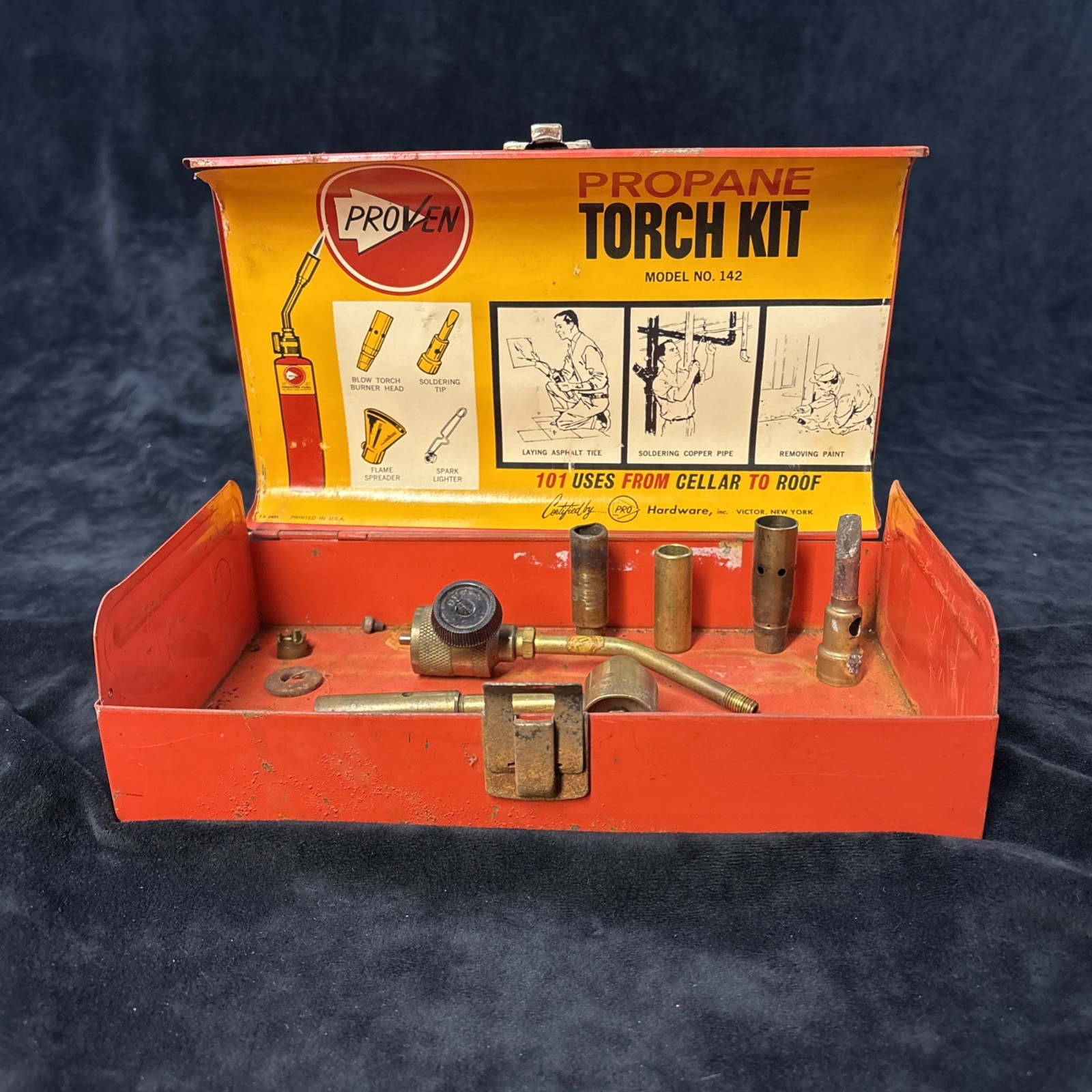 Vintage Pro Hardware Propane  Torch Kit Metal Carrying Case With Tips Victor, NY