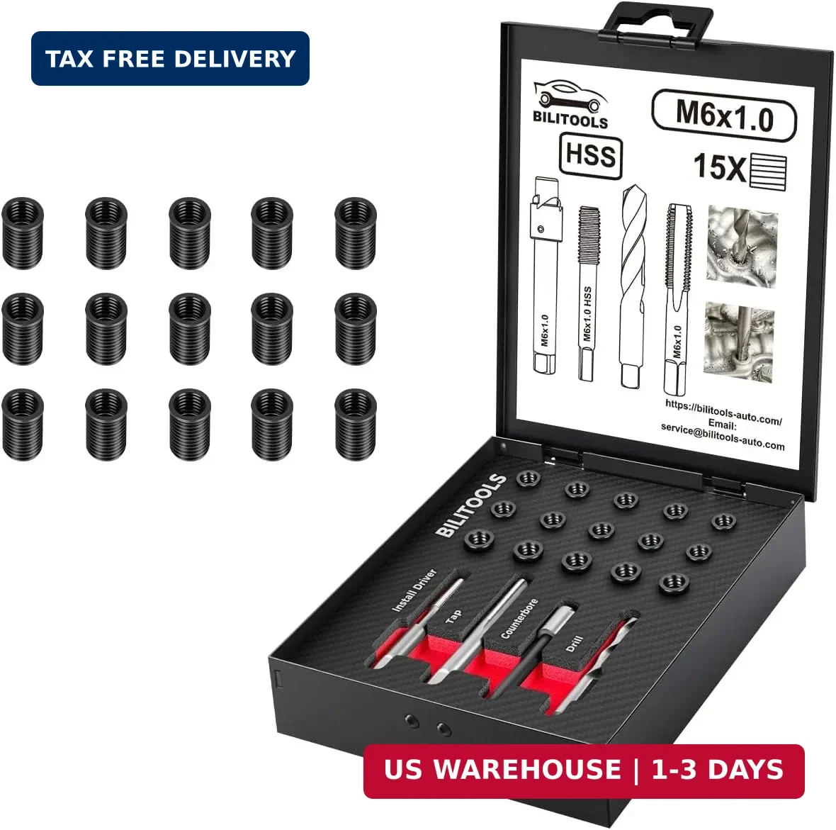 M6x1.0 Thread Repair Kit, 15‑Piece 1020 Carbon Steel Inserts M6x1.0 Thread Repair Kit, 15‑Piece 1020 Carbon Steel Inserts