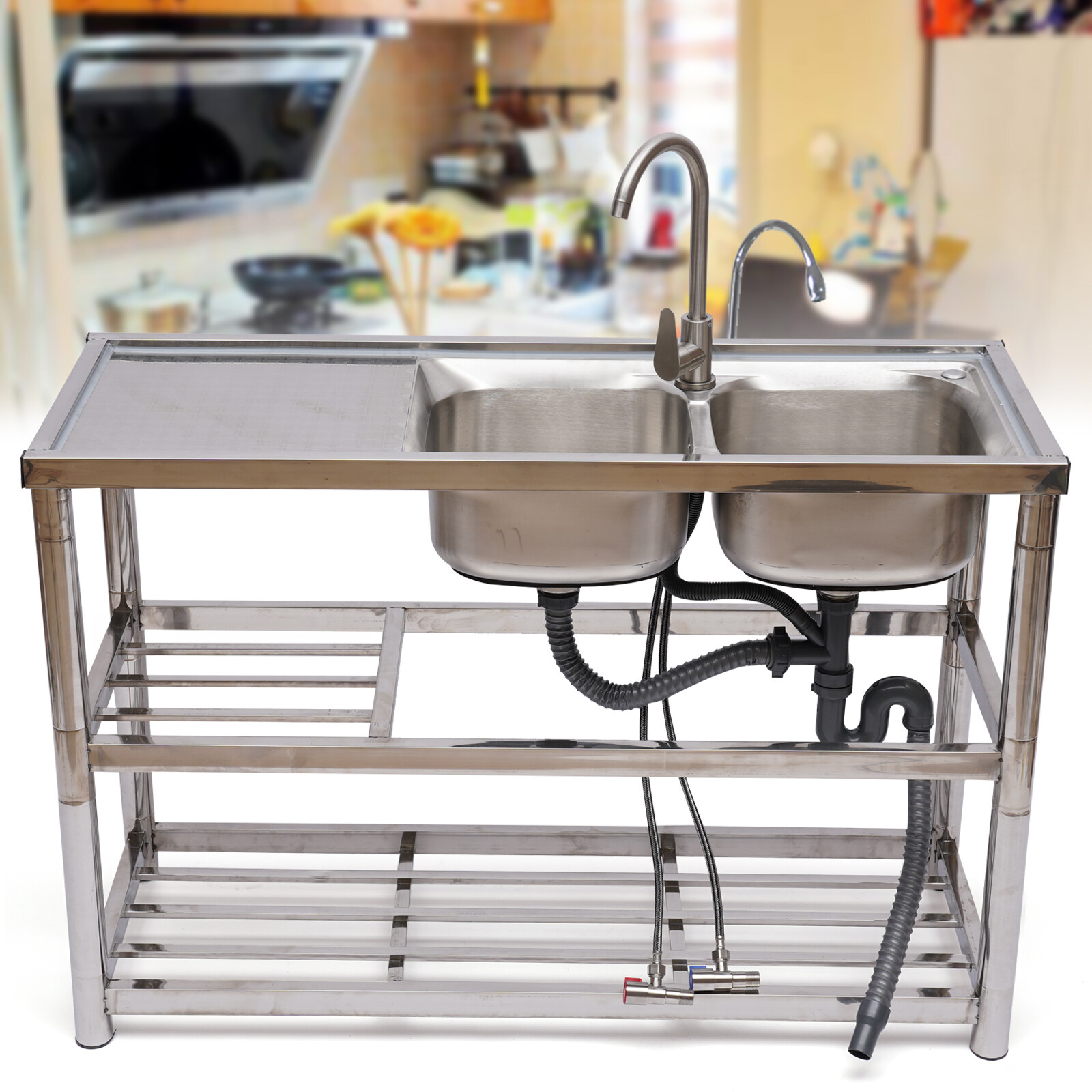 2 Compartment Stainless Steel Commercial Kitchen Utility Sink w/ Prep Table 2 Compartment Stainless Steel Commercial Kitchen Utility Sink w/ Prep Table