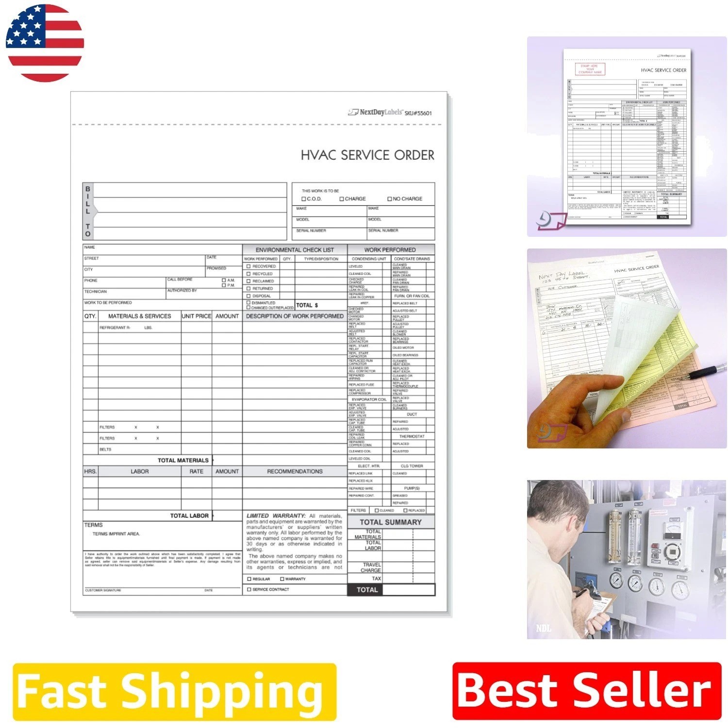HVAC Service Order Invoice 3-Part Carbonless Forms - 100 Sets, No Company Name HVAC Service Order Invoice 3-Part Carbonless Forms - 100 Sets, No Company Name