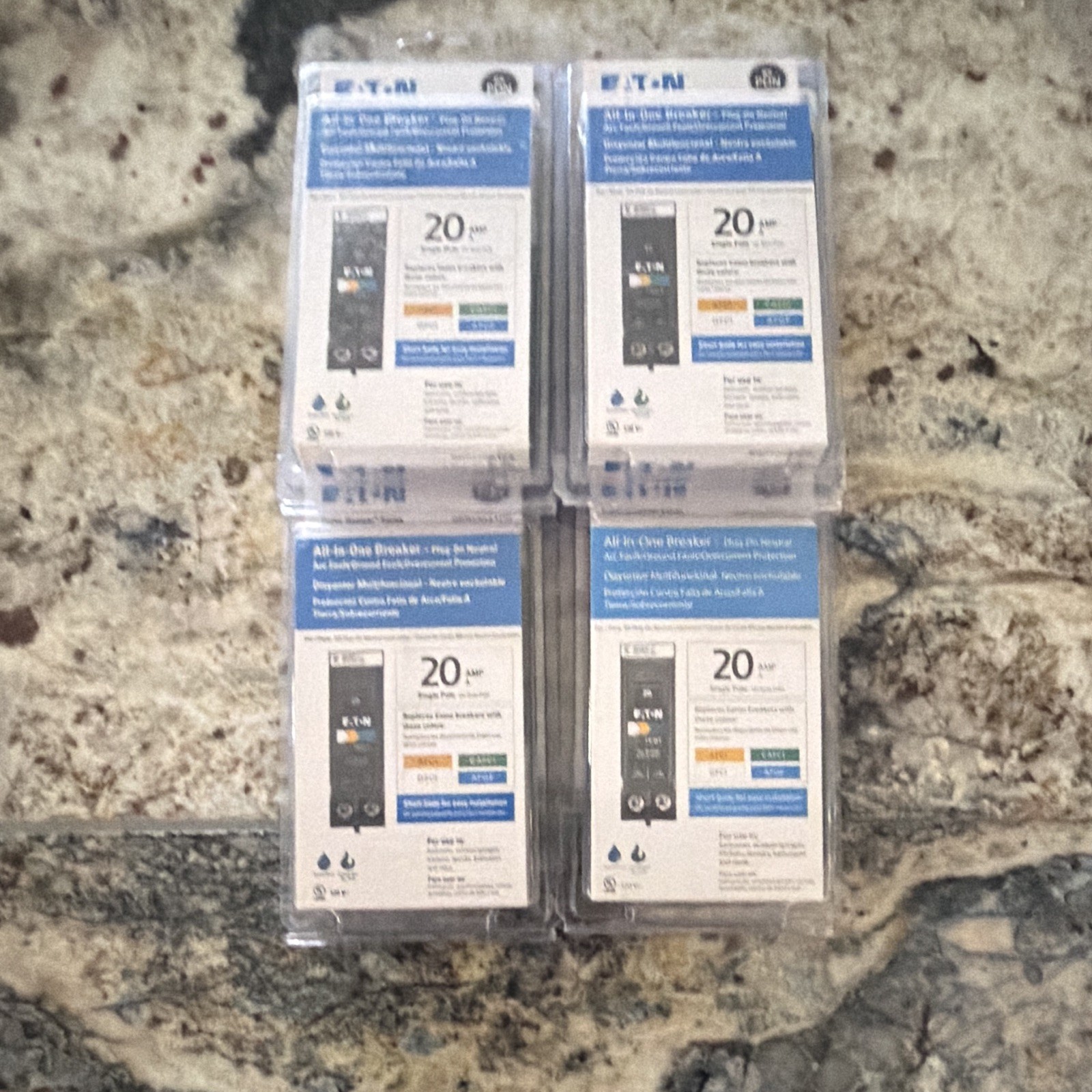 Lot of 4 Eaton BRP120A1CS 20-Amp All In One Breaker AFCI/GFCI ( PlugOn Neutral Lot of 4 Eaton BRP120A1CS 20-Amp All In One Breaker AFCI/GFCI ( PlugOn Neutral