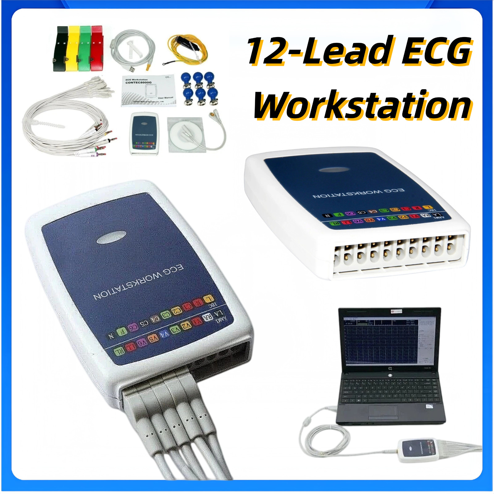 12 Lead ECG Workstation EKG Recorder, USB PC Connection, Real-Time Waveform 12 Lead ECG Workstation EKG Recorder, USB PC Connection, Real-Time Waveform