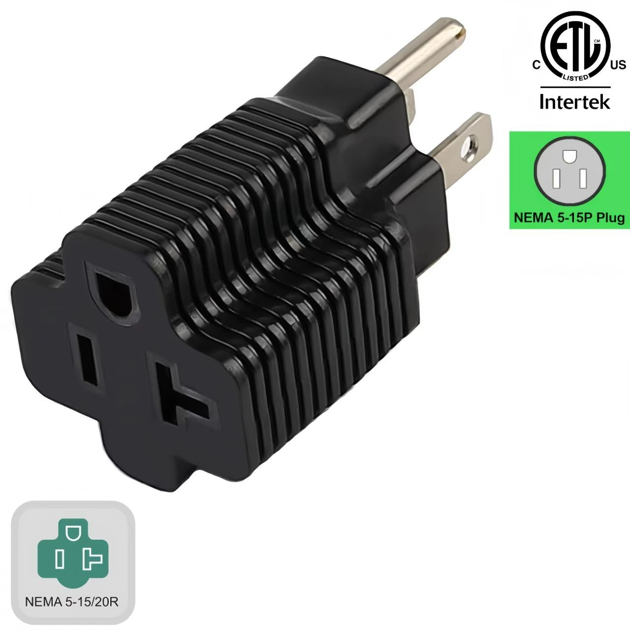 20PACK ETL Listed NEMA 5-15P to 5-15/20R (Comb 20Amp T Blade) AC Power Adapter 20PACK ETL Listed NEMA 5-15P to 5-15/20R (Comb 20Amp T Blade) AC Power Adapter