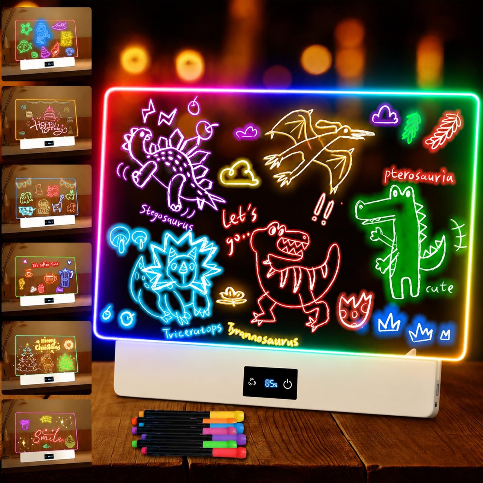 16“ Rechargeable LED Drawing Board 7 Colors Light Note Beige