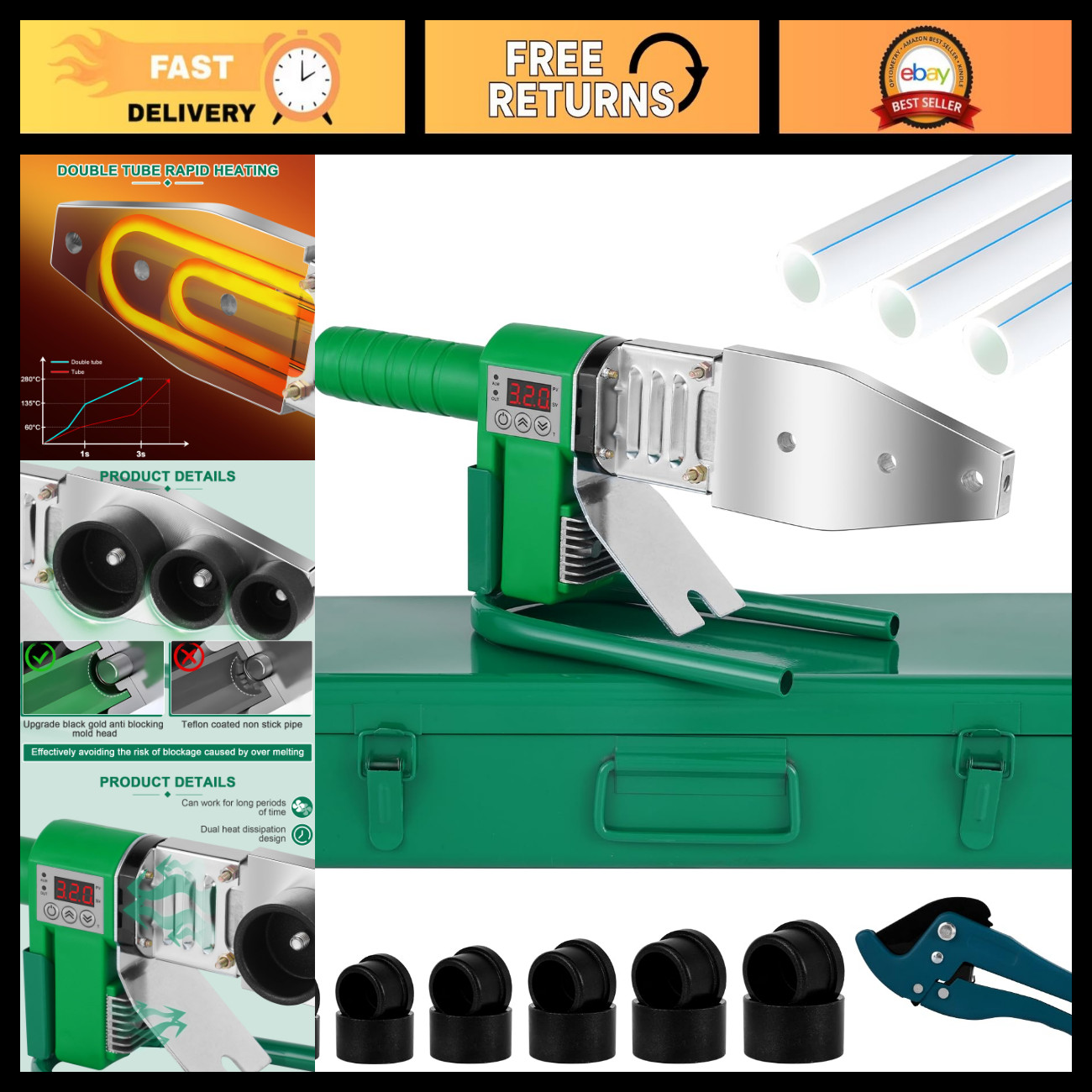 110V Plastic Pipe Welder, PP-R Welding Machine with 6 Die Heads for PVC & PPR 110V Plastic Pipe Welder, PP-R Welding Machine with 6 Die Heads for PVC & PPR