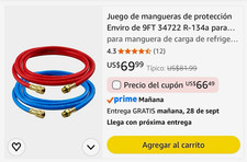 Enviro 34722 R-134a 9ft Charging/Vacuum Hose Set Red/Blue Brass 2pc picture