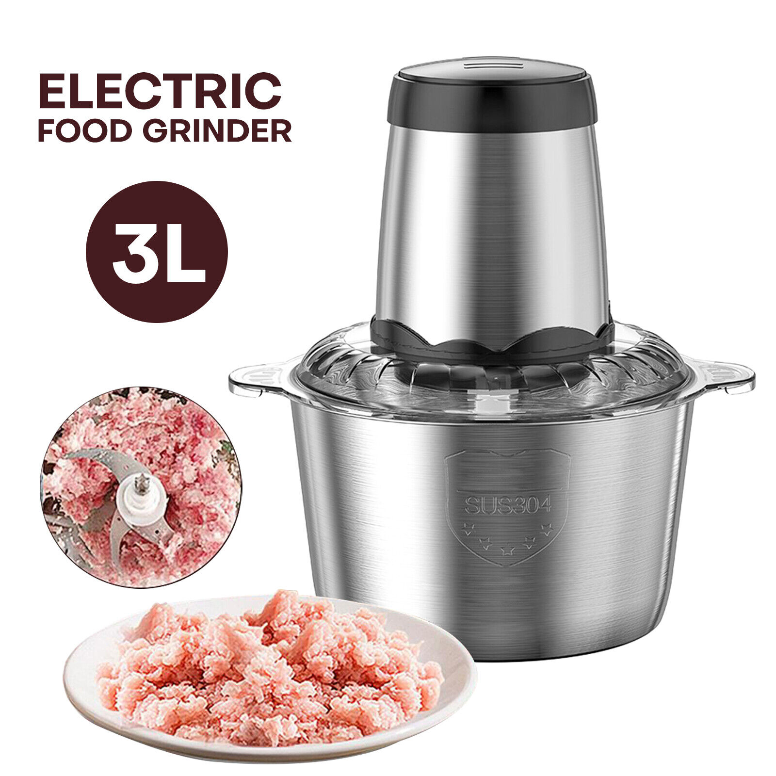 3L Electric Meat Grinder Food Processor Fruits Blender Veg Chopper Sausage Maker
