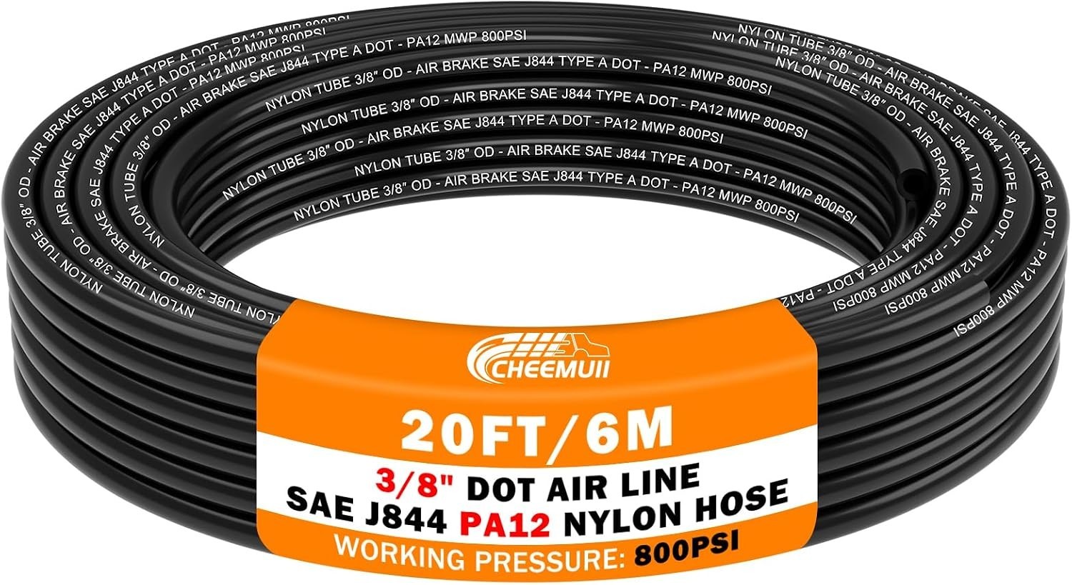 CheeMuii 3/8 Pneumatic Tubing 20 FT PA12 Nylon DOT Air 3/8\ CheeMuii 3/8 Pneumatic Tubing 20 FT PA12 Nylon DOT Air 3/8\