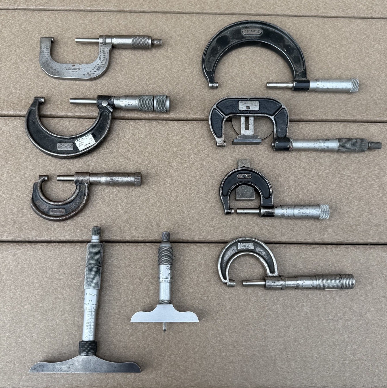 VTG LOT 9 MACHINIST TOOLS OUTSIDE & DEPTH MICROMETERS STARRETT MITUTOYO LUFKIN VTG LOT 9 MACHINIST TOOLS OUTSIDE & DEPTH MICROMETERS STARRETT MITUTOYO LUFKIN