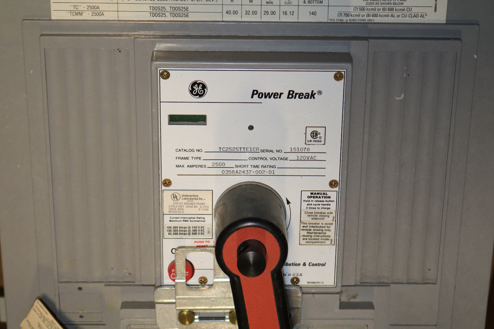 GE TC2525TTE1CR  | 2500 Amps | Power Break NEW IN BOX
