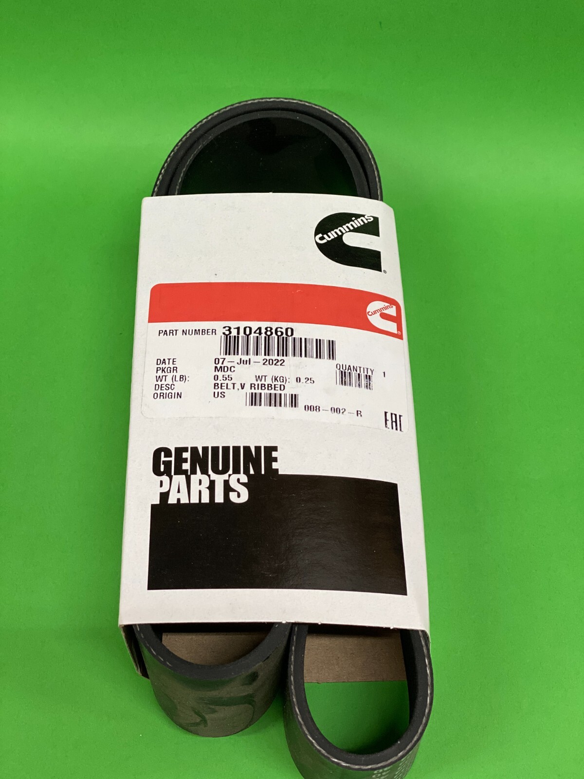 New genuine CUMMINS 3104860 Ribbed V-Belt 15 liter ISX/QSX engines New genuine CUMMINS 3104860 Ribbed V-Belt 15 liter ISX/QSX engines