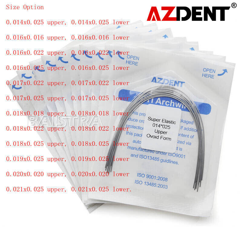 10 PCS AZDENT Dental Ortho Super Elastic Niti Arch Wires Rectangular Ovoid form