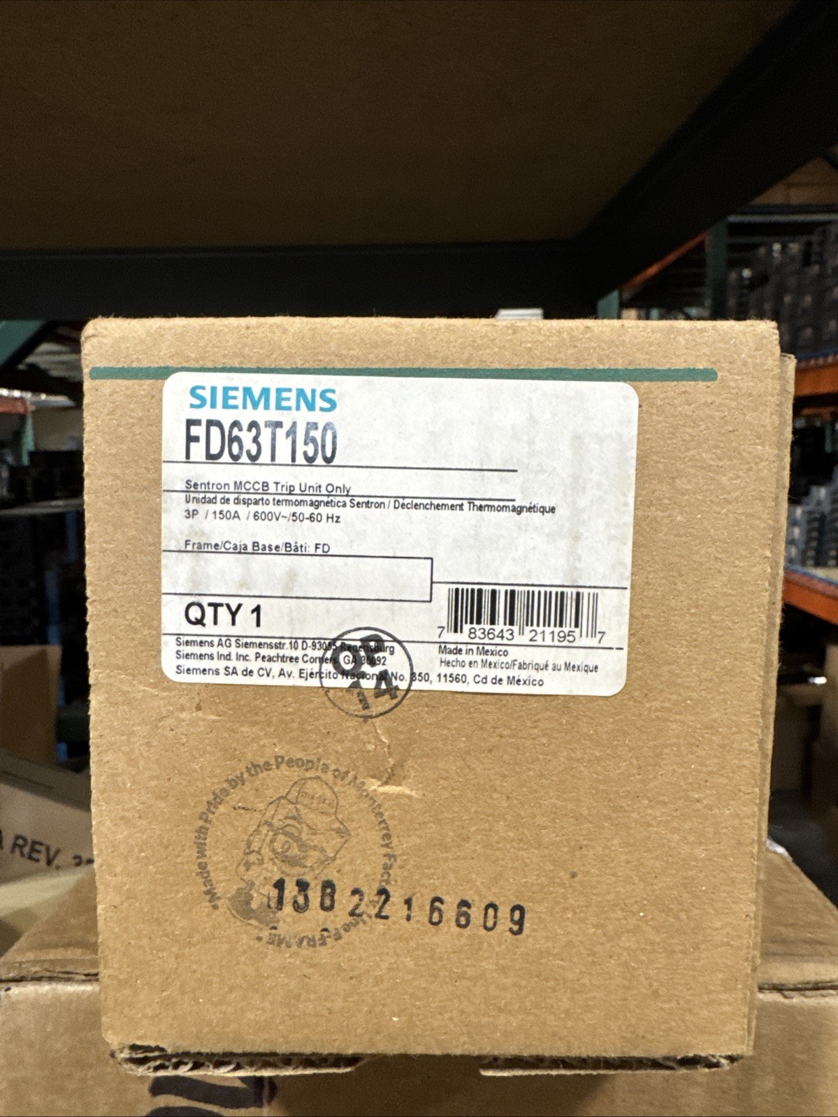 SIEMENS FD63T150 MCCB TRIP UNIT ONLY 3POLE 150A 600V NEW IN BOX READY TO SHIP SIEMENS FD63T150 MCCB TRIP UNIT ONLY 3POLE 150A 600V NEW IN BOX READY TO SHIP