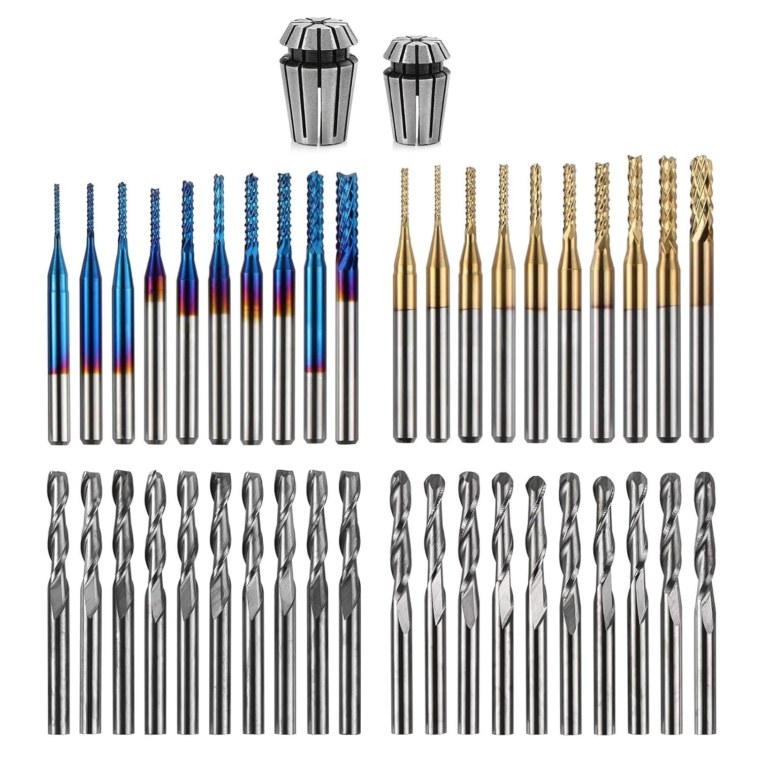 40Pcs End Mills CNC Router Bits with ER11, ER16 Collet, 1/8 40Pcs End Mills CNC Router Bits with ER11, ER16 Collet, 1/8
