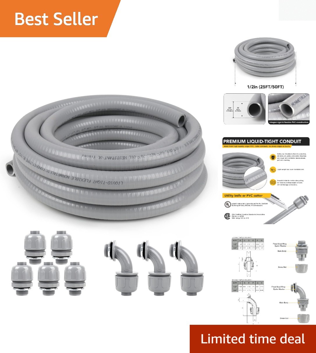 Durable 1/2 Inch PVC Liquid-Tight Conduit - Corrosion & Abrasion Resistant Kit Durable 1/2 Inch PVC Liquid-Tight Conduit - Corrosion & Abrasion Resistant Kit