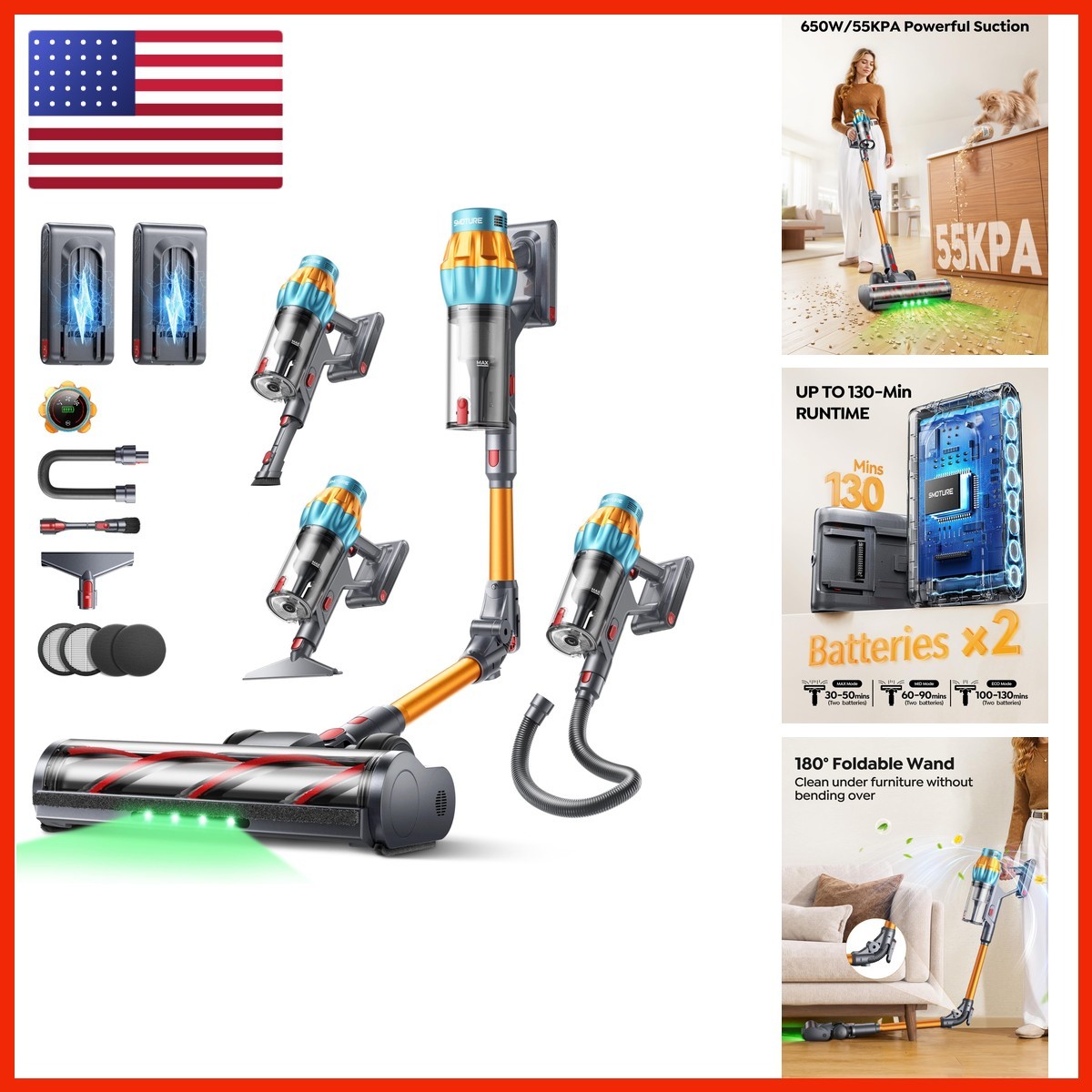 SMOTURE VAC06 Cordless Stick Vacuum 650W 55Kpa 2 Batteries 130Min LED Display SMOTURE VAC06 Cordless Stick Vacuum 650W 55Kpa 2 Batteries 130Min LED Display