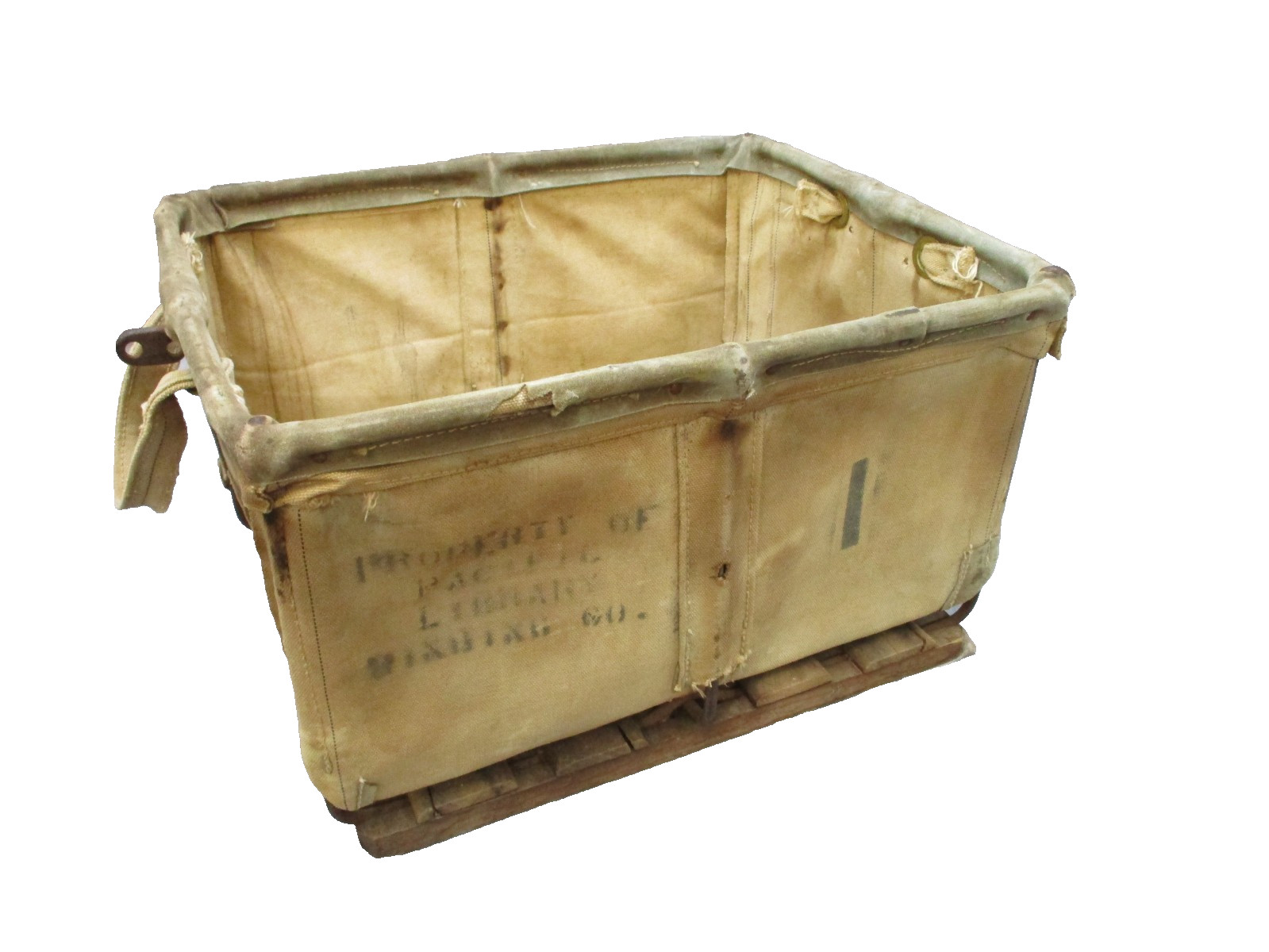Vintage Pacific Library Binding Co Canvas Basket Truck Industrial Storage Bin Vintage Pacific Library Binding Co Canvas Basket Truck Industrial Storage Bin