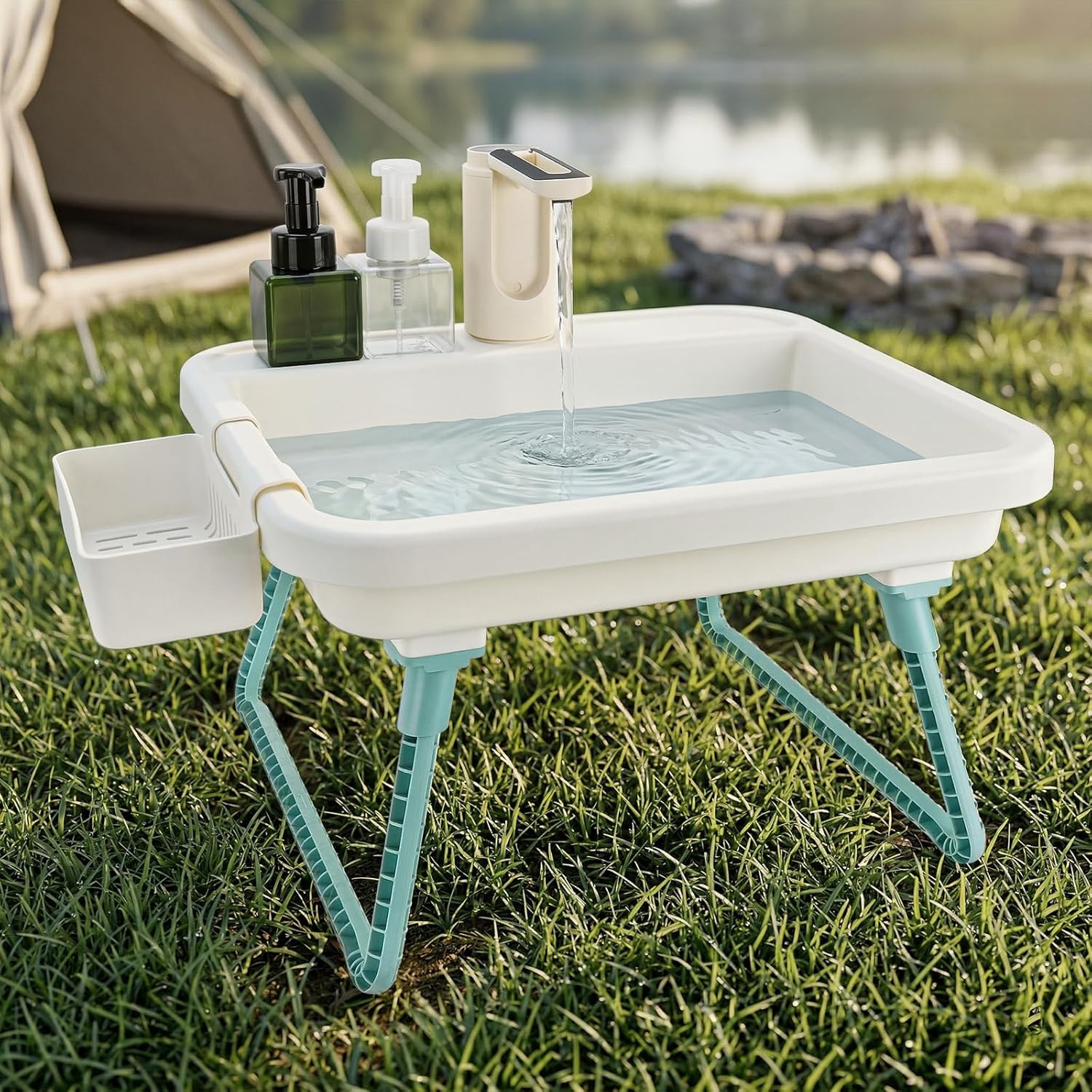 Upgraded Portable Sink with Electric Faucet & Adjustable Height Freestanding Uti