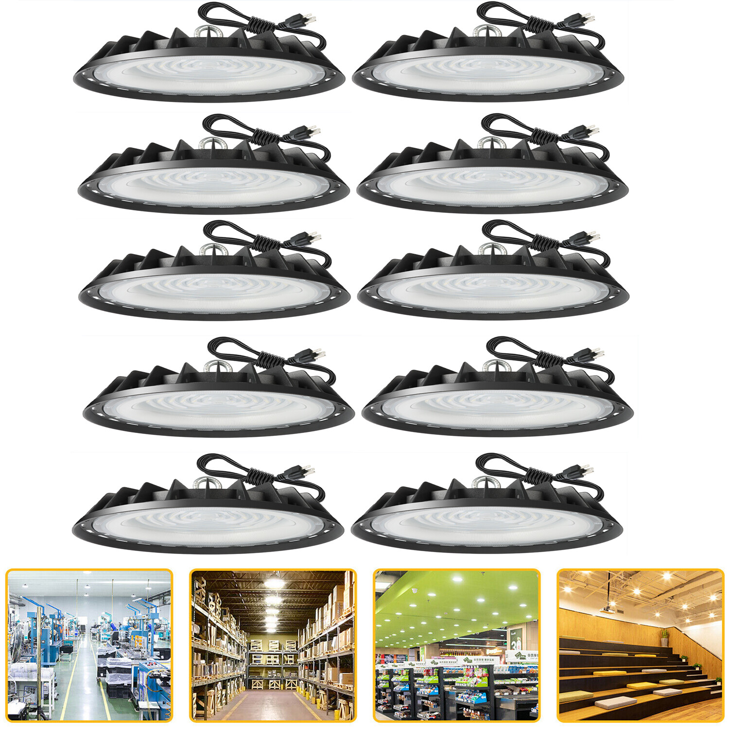 10Pack 300W UFO LED High Bay Light Fixture 6000K for Warehouse Factory Gym Shop 10Pack 300W UFO LED High Bay Light Fixture 6000K for Warehouse Factory Gym Shop