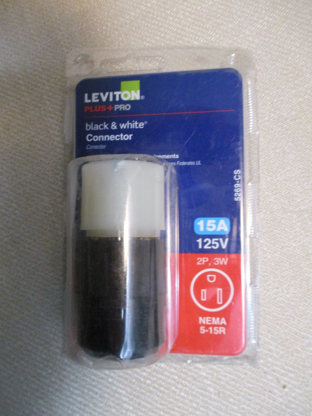 Leviton Straight Blade Connector 15 Amp 250 Volt 5269-CS NEW Leviton Straight Blade Connector 15 Amp 250 Volt 5269-CS NEW