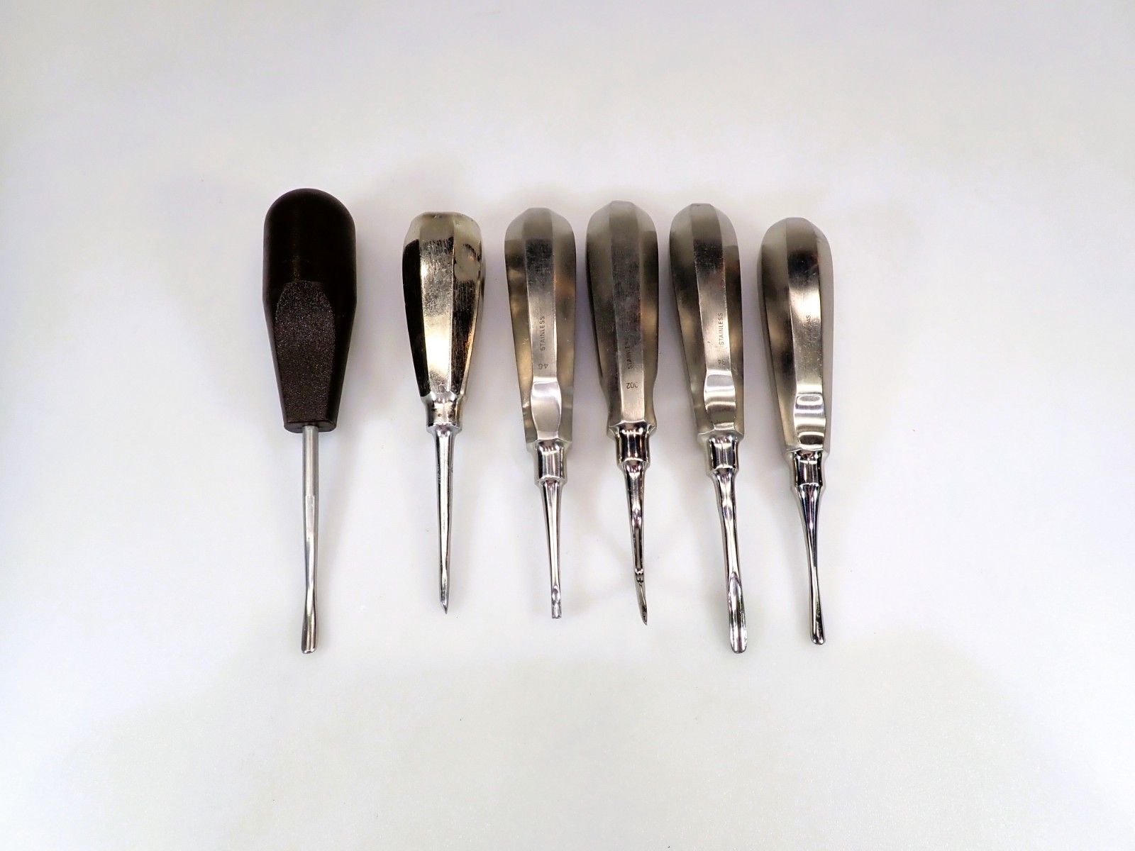 Lot of 6 Vintage Veterinary Dental Elevators Gouge 34S 302 46 Stainless Steel