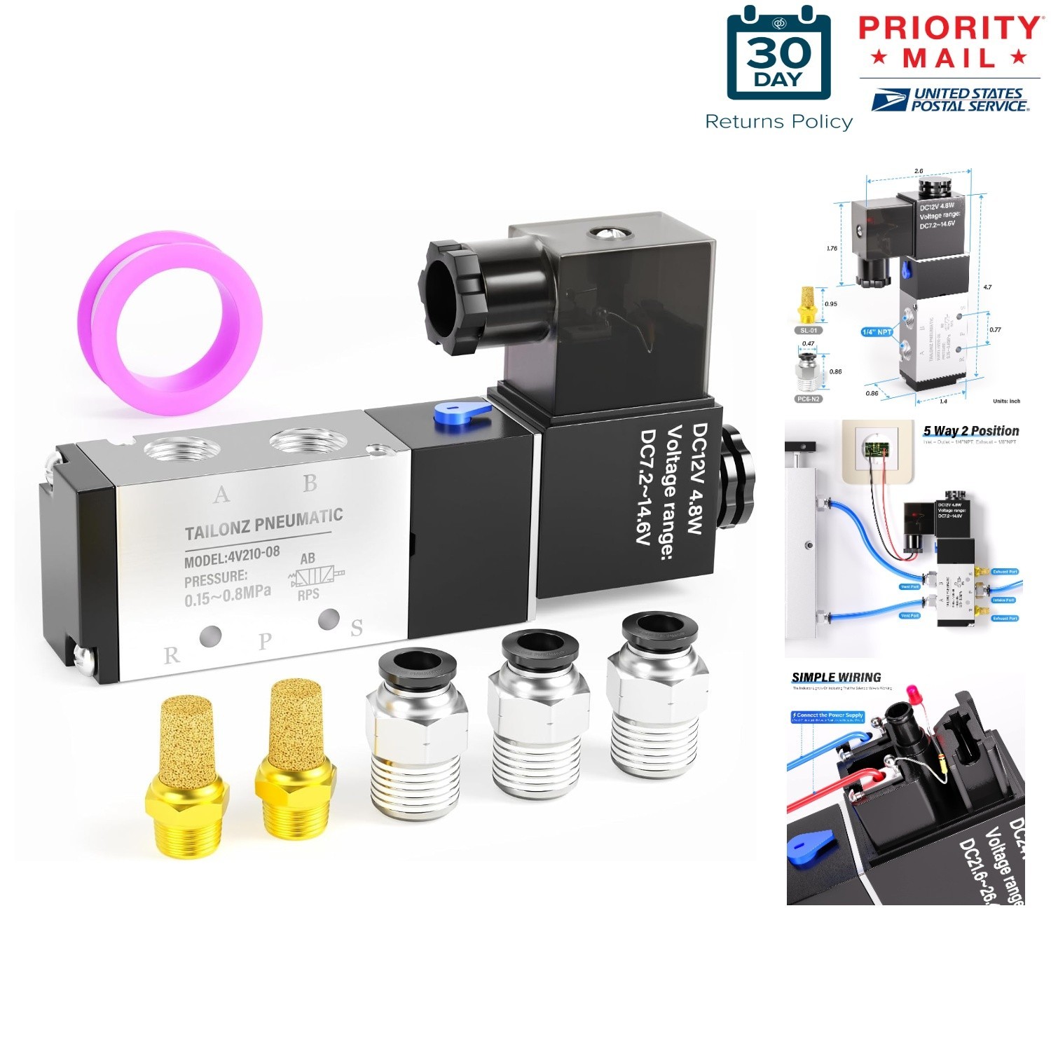 DC12V 2-Position 5-Way Solenoid Valve Junction Box for Pneumatic Systems DC12V 2-Position 5-Way Solenoid Valve Junction Box for Pneumatic Systems