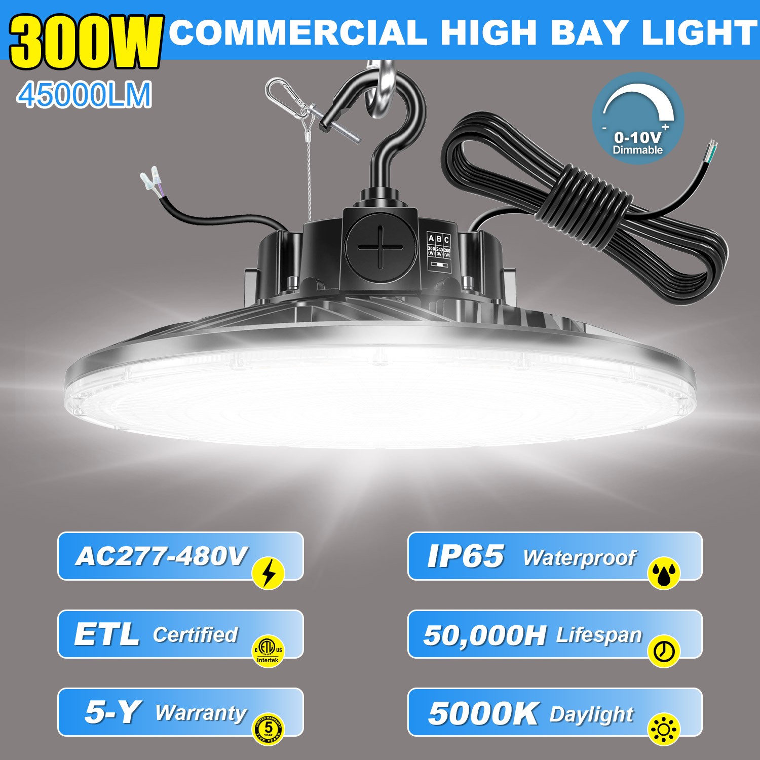 300W 480V LED High Bay Light Commercial Warehouse Workshop Area Lighting Fixture