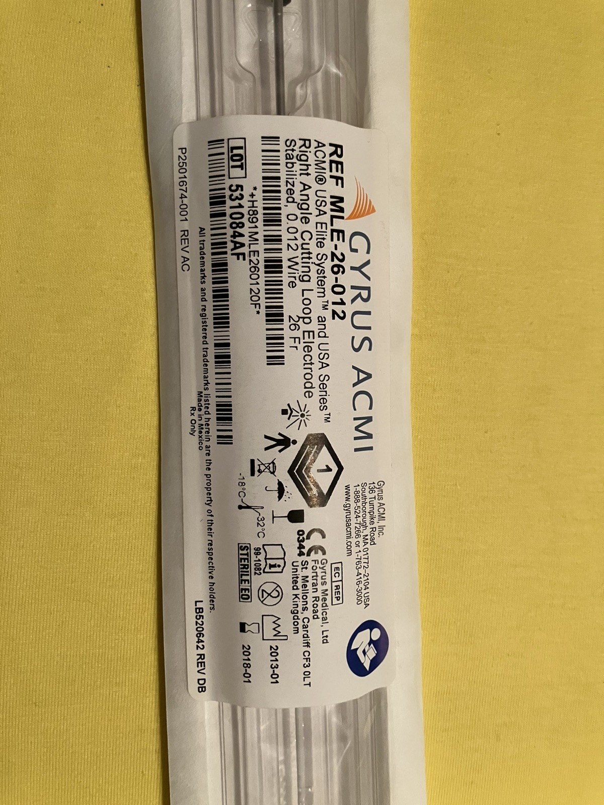  1 Gyrus ACMI MLE-26-012 Electrode Right Angle Cutting Loop 26 Fr 0.012 Wire NEW
