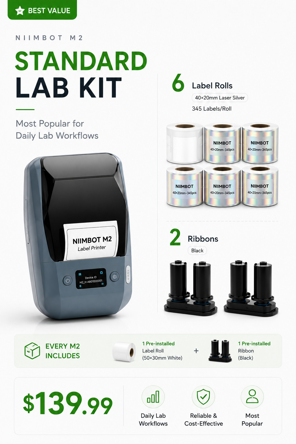 NIIMBOT M2 Label Printer Kit for Lab Vials Cryogenic Labeling No Smudge Bundle NIIMBOT M2 Label Printer Kit for Lab Vials Cryogenic Labeling No Smudge Bundle