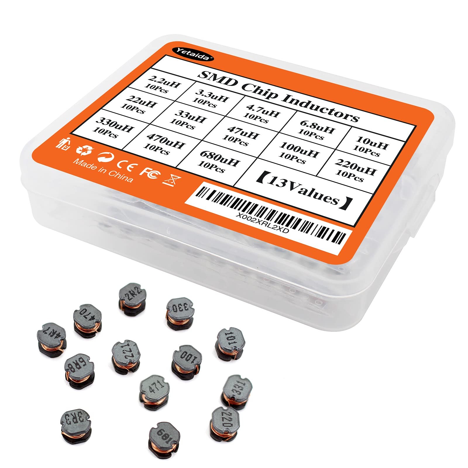 130pcs 13 Values Inductor Kit 2.2UH-680UH, SMD Power Inductor Assortment Kit,...