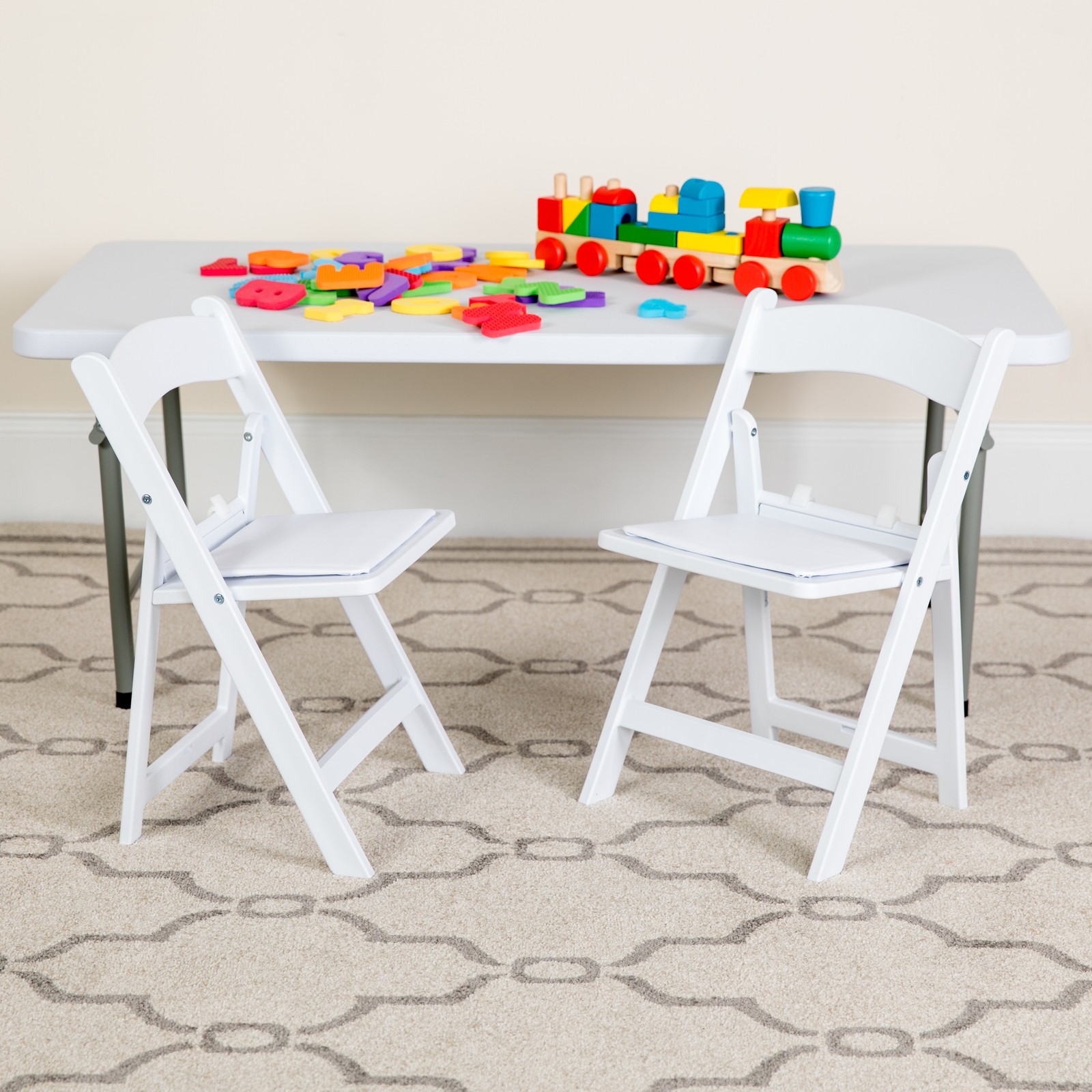 Flash Furniture LEL1K Kids White Resin Folding Chair with White Vinyl Padded Flash Furniture LEL1K Kids White Resin Folding Chair with White Vinyl Padded