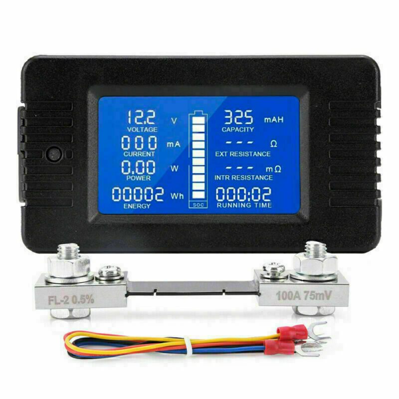100-300A LCD Display DC Battery Monitor Meter Voltmeter Ammeter For RV Solar Car