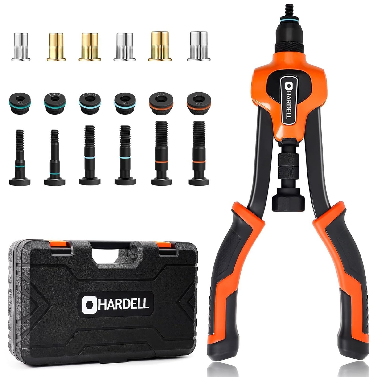 Rivet Nut Tool Kit with 80pcs Rivet Nuts and 14 Inch Handle, M6 M8 M10 1/4 5/16