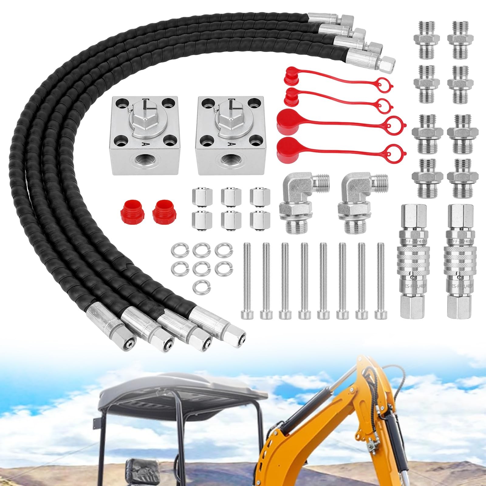 2Pcs 3 Way Hydraulic Diverter Valves For 1-2 Ton Mini Excavator w/Quick Connects 2Pcs 3 Way Hydraulic Diverter Valves For 1-2 Ton Mini Excavator w/Quick Connects