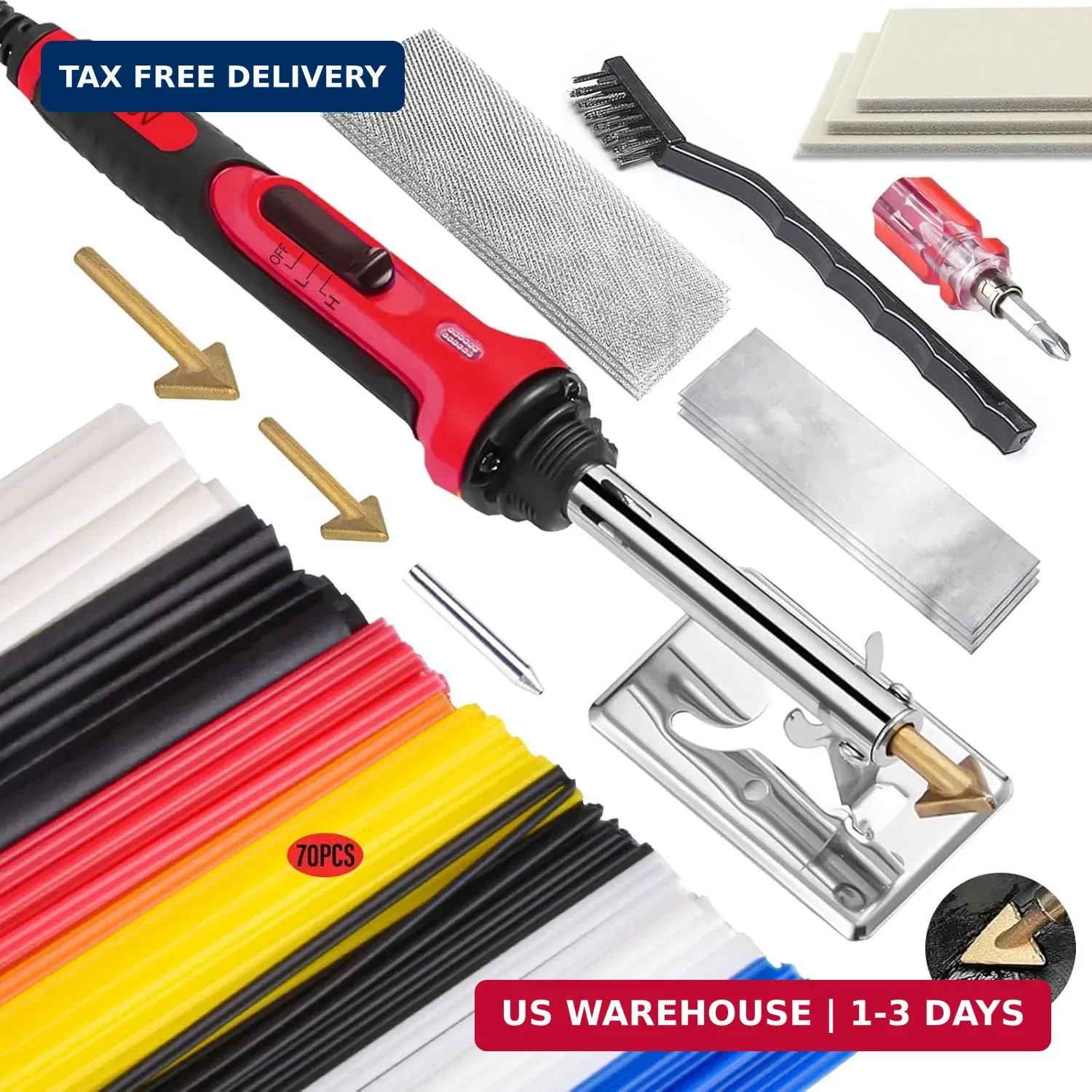 150W Rapid Heating Plastic Welder 3-in-1 Welding Kit with 70pcs Rods 3 Tips