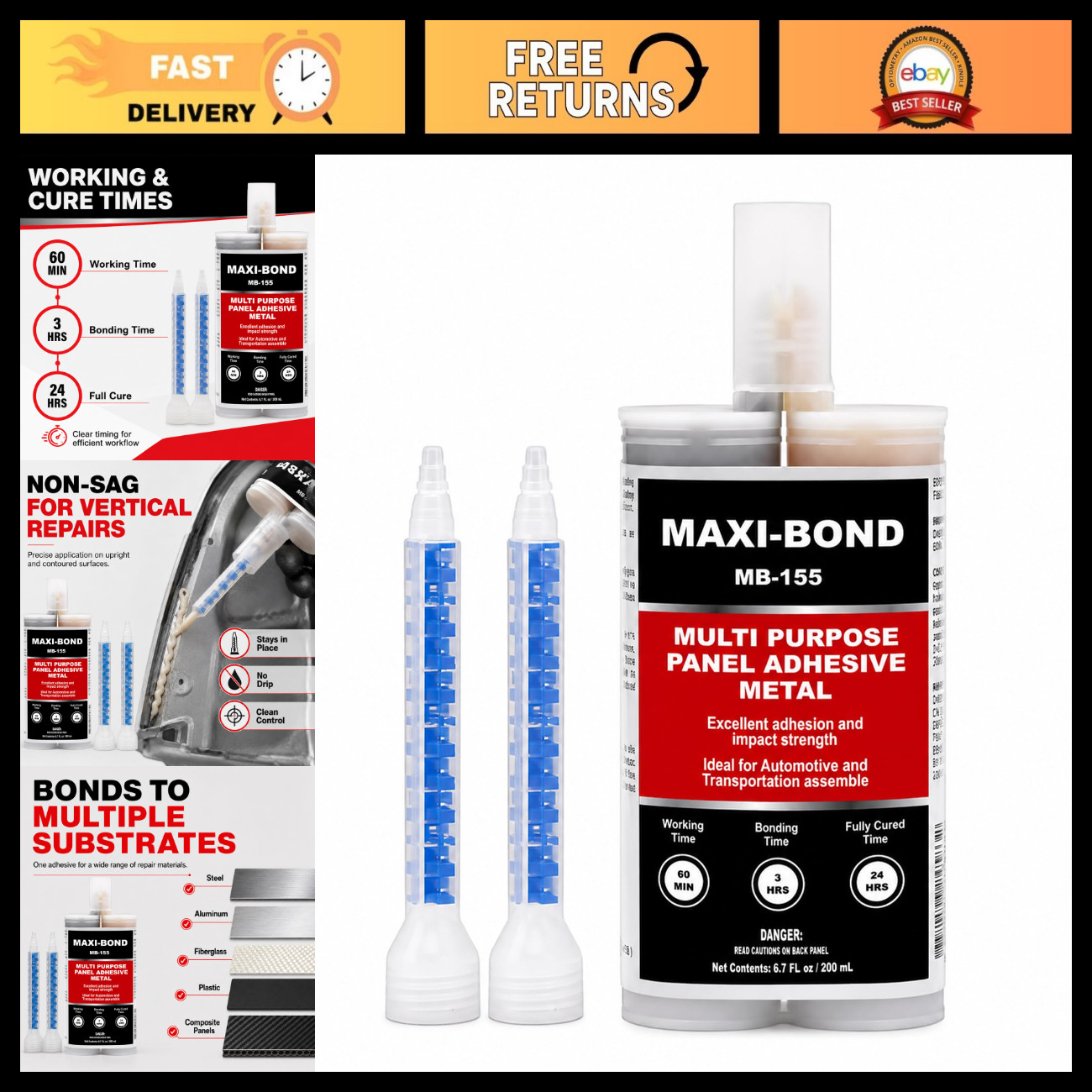 High Strength Multi-Purpose Panel Adhesive - Two Part Epoxy for Metal, Fiberglas High Strength Multi-Purpose Panel Adhesive - Two Part Epoxy for Metal, Fiberglas