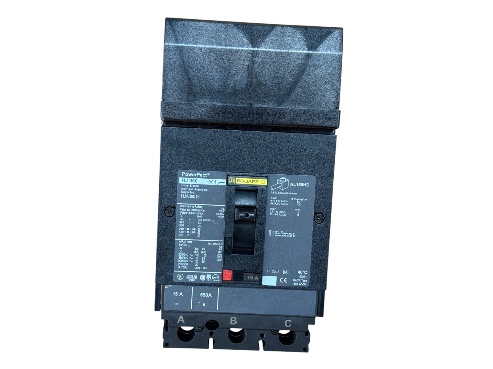Square D HJA36015 15A 3-Phase 3-Pole 600V Thermal Magnetic Circuit Breaker NEW Square D HJA36015 15A 3-Phase 3-Pole 600V Thermal Magnetic Circuit Breaker NEW