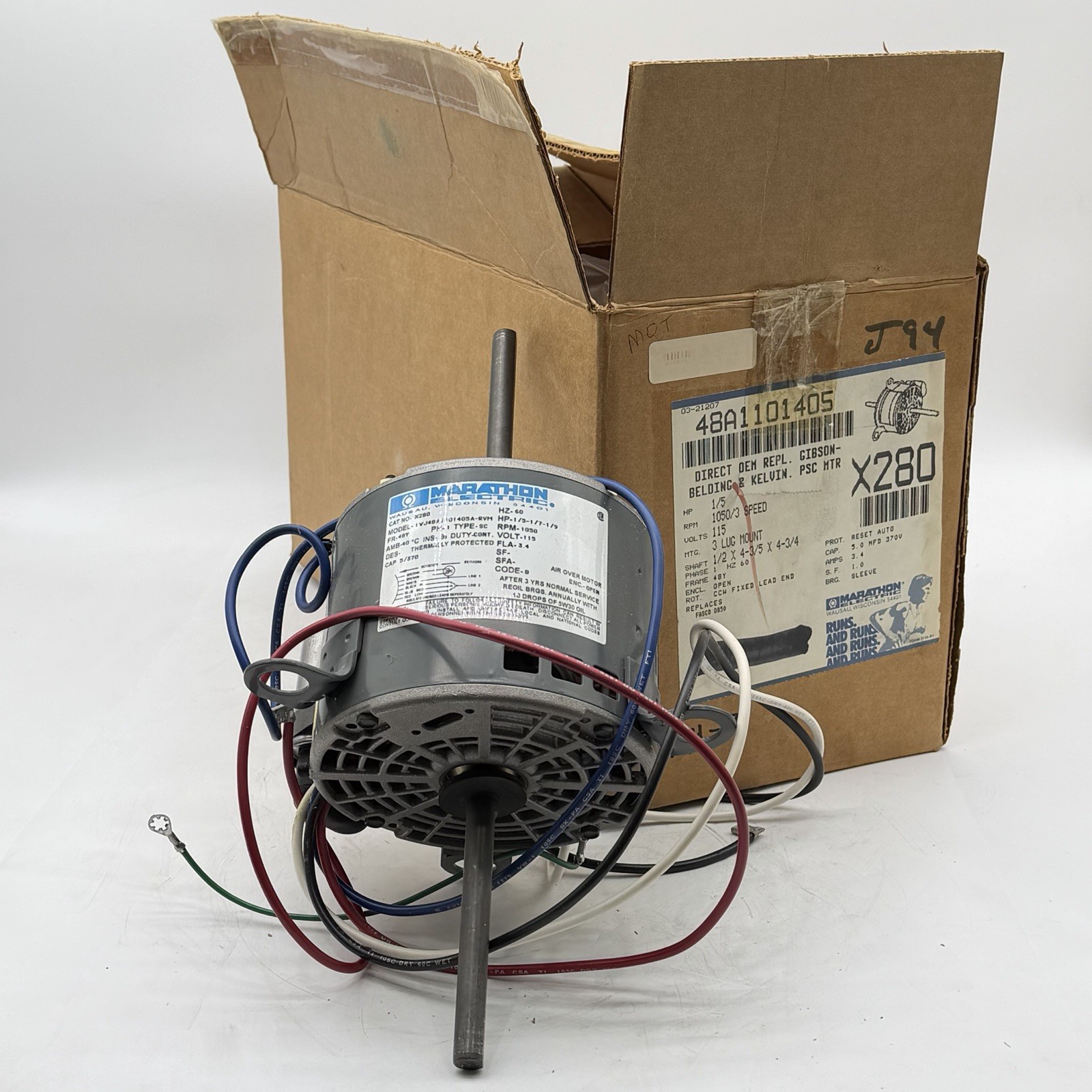 NEW Marathon Motors  X280 48A1101405  Motor; 1-Phase, 115V