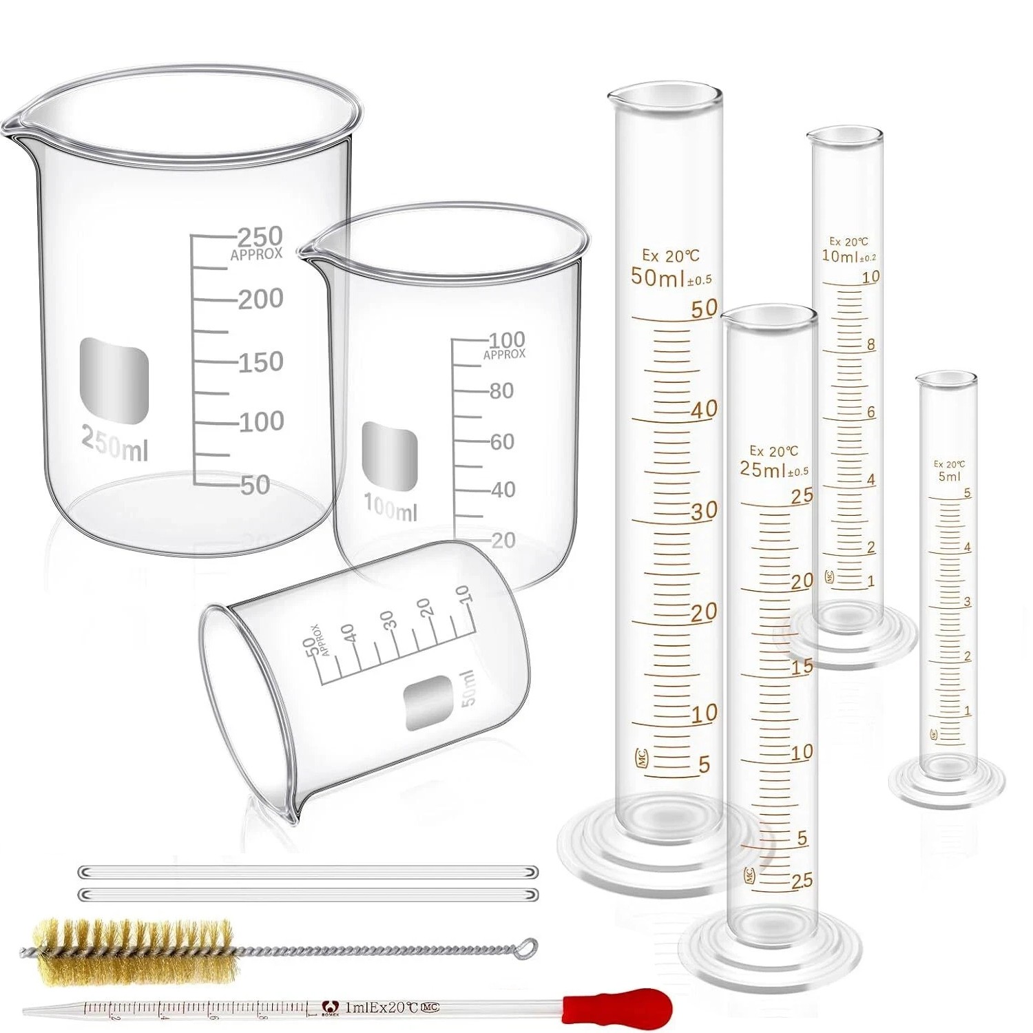 11Pcs Measuring Beaker Lab Flask Graduated Cylinder Glass Beaker Kit Glassware 11Pcs Measuring Beaker Lab Flask Graduated Cylinder Glass Beaker Kit Glassware