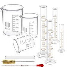 11Pcs Measuring Beaker Lab Flask Graduated Cylinder Glass Beaker Kit Glassware picture
