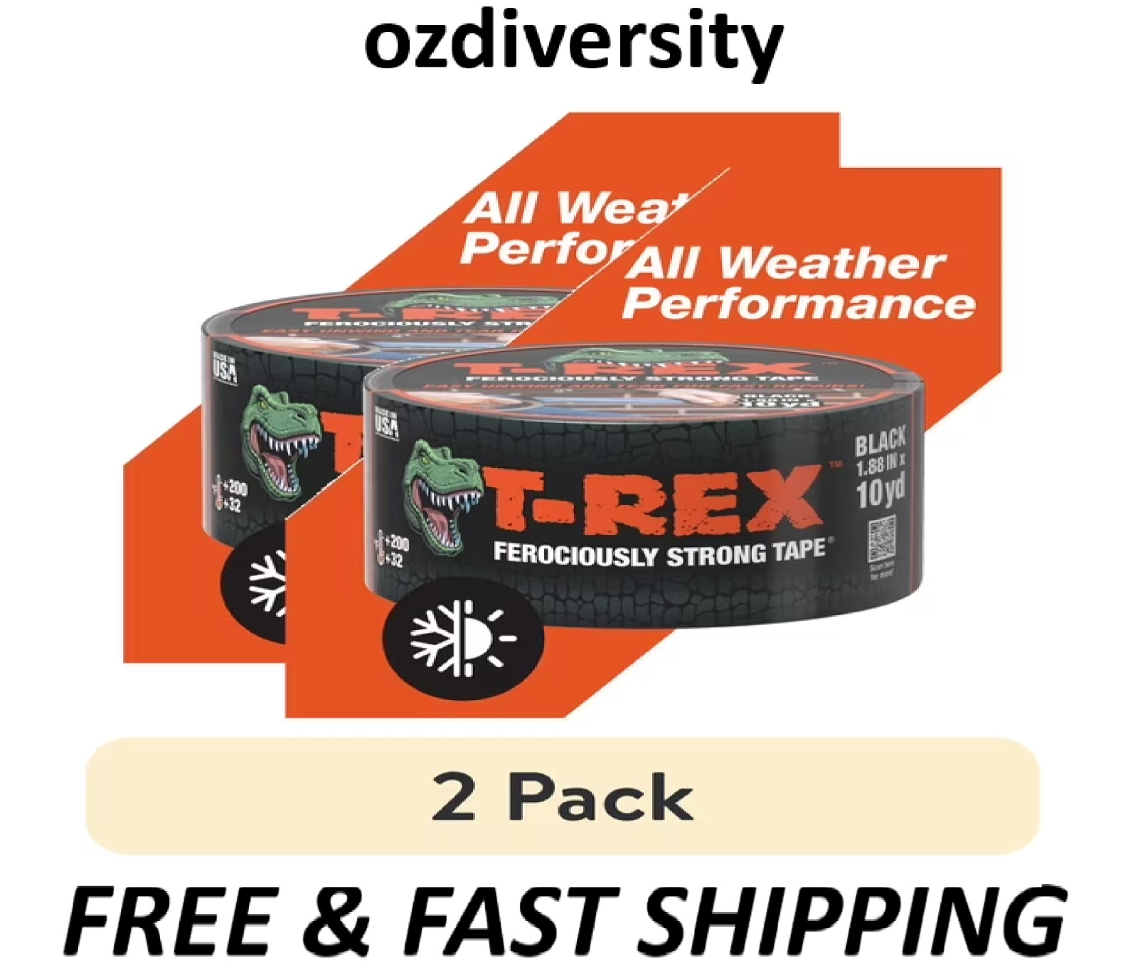 T-Rex Ferociously Strong Tape 1.88 in. x 10 yd. Black - 2 Pack T-Rex Ferociously Strong Tape 1.88 in. x 10 yd. Black - 2 Pack